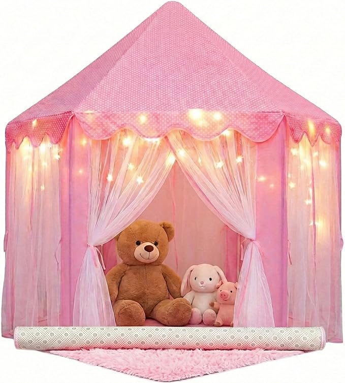 Orian Princess Tent for Girls - Kids Play Tent Indoor & Outdoor with Rug, Pink Toddler Castle Playhouse for Ages 2-7, 55??x 53?? Children?™s Toys and Gifts
