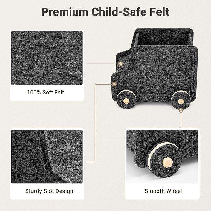Toy Storage Box with Wheels, Soft Felt Toy Organizers and Storage for Kids, 17" x 12" x 12", 10 Gal, Multifunction Toy Chest for Living Room, Playroom, Nursery - Dark Gray