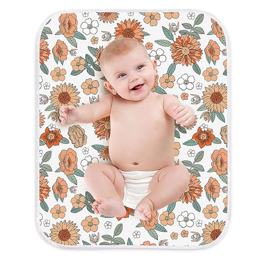 Baby Changing Pad, Diaper Changing Mat for Dresser, Changing Table, Travel, 100% Cotton Surface, Breathable & Waterproof, Shower Gift for Newborn Girls, Extra Large 24" x 30" Vintage Flower