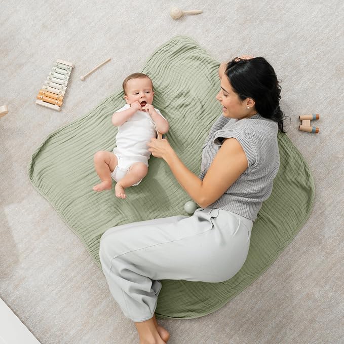 Comfy Cubs Muslin Baby Blanket - Soft, Lightweight, 6-Layer Cotton Swaddle Blankets for Newborns, Infants & Toddlers - 40" x 40" Large, Breathable & Versatile for Sleeping & Tummy Time - Sage