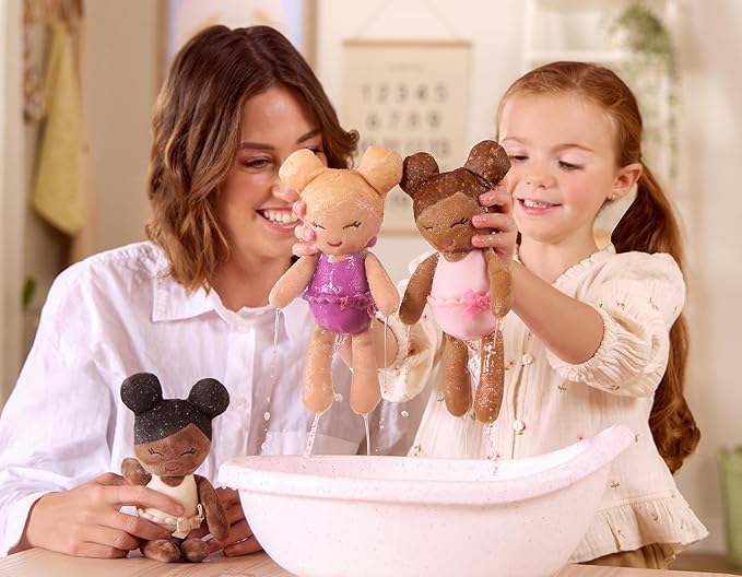 LullaBaby ??3 Pieces Set of Soft Plush Dolls for Real Water Play ??Carrying Basket with Cute Star Cutouts ??Pretend Play ??Tub Toys for Kids 2+ Years??Bath Yoy Bundle