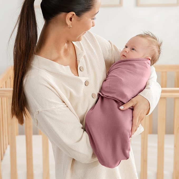 Comfy Cubs Easy Swaddle Blanket, 3 Pack - 100% Cotton Newborn Wrap, Large for 3-6 Months Infants, Breathable and Durable Sleep Sack for Babies - Blush, Mauve & Mulberry