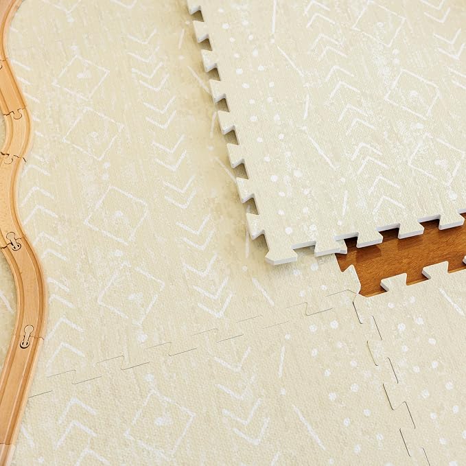 Lillefolk Baby Play Mat for Floor – 8x8ft Beige | PFAS Free Non Toxic Premium EVA Foam Tiles for Tummy Time, Crawling & Playpen – No Lose Edges Interlocking Floor Mat for Babies & Toddlers (16 Tiles)