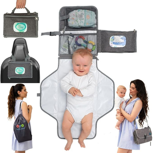 Portable Baby Changing Pad with Waterproof Mat - Foldable Diaper Clutch Kit and Organizer for Travel or Changing Table