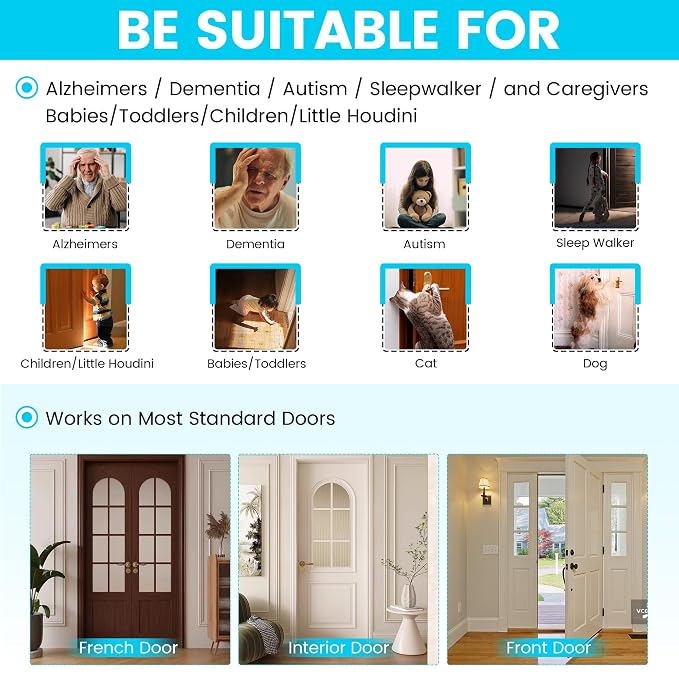 Adjustable Child Safety Door Top Lock｜Metal Child Proof Door Top Lock for Interior&Exterior&French Door｜Lock & Unlock from Either Sides｜for Childproofing｜Sliding Door Lock for Kids Safety｜White