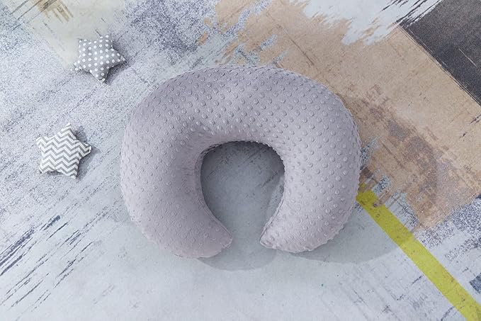 Nursing Pillow and Positioner Breastfeeding and Bottle Feeding, Propping Baby, Tummy Time, Sitting Support, with Removable Polyester Cover, dots Fabric, for Baby Boy Baby Girl (Rose Gray)