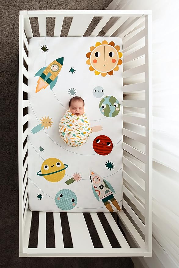 Rookie Humans Viscose from Bamboo Muslin Swaddle Blankets for Baby Girls and Boys - 47 x 47 inches Swaddling Blankets - Newborn Baby Essentials, Space Theme
