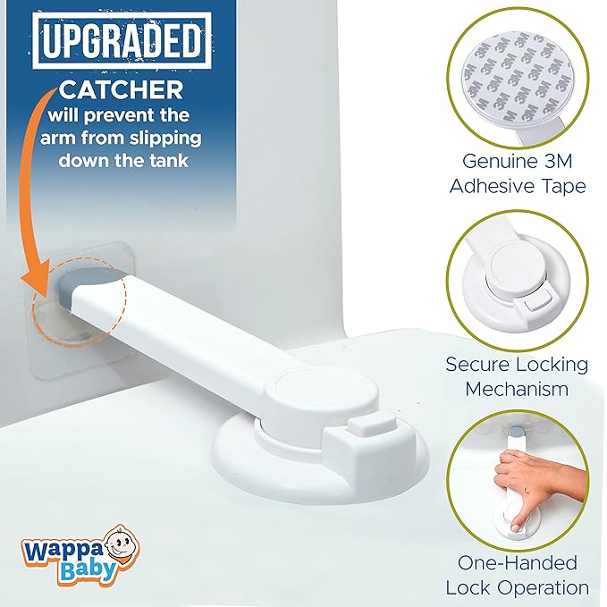 Baby Toilet Lock (3 Pack) Ideal Baby Proof Toilet Lid Lock with Arm – No Tools Needed Easy Installation with 3M Adhesive – Top Safety Toilet Seat Lock – Fits Most Toilets – White