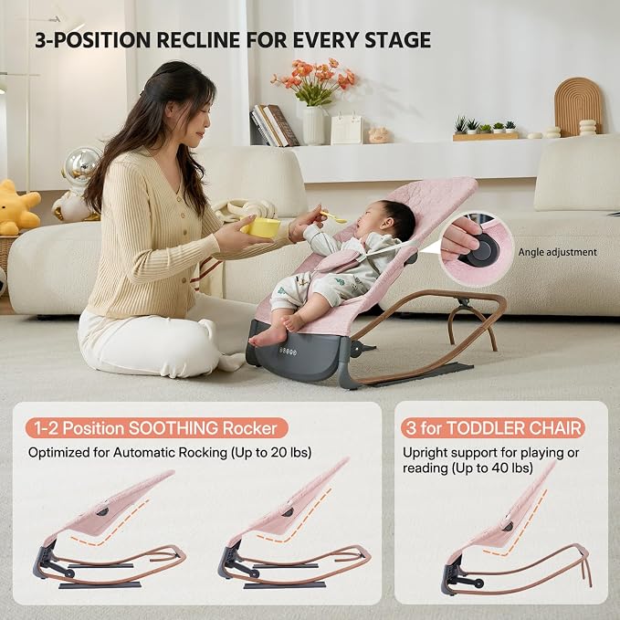 VaVaSoo Automatic Baby Rocker - Infants to Toddlers Chair (Up to 40 lbs) Battery-Powered Electric Rocking Seat with Music, Timer, Multi-Speed Settings & Adjustable Positions