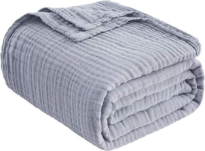 EMME Cotton Muslin Large Throw Blanket Couch Breathable Gauze Blanket Soft Lightweight Bed Blankets Adults (Dusty Blue, 50"x71")