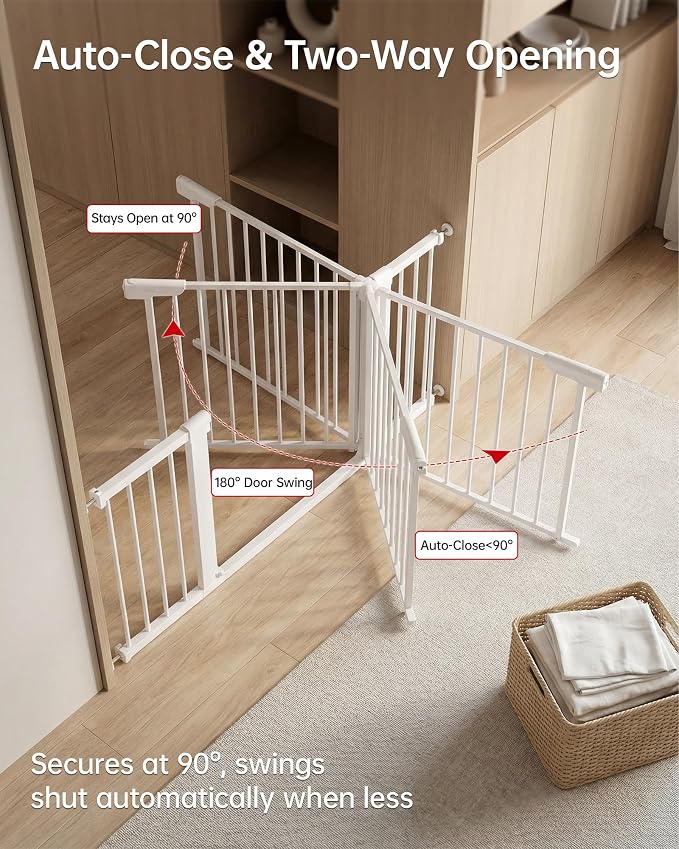 Baby Gate for Stairs, 29.92-38.98” Wide Pressure Mounted Baby Gate No Drill Needed, Auto Close Dog Gate for Doorways, Easy Walk Through Safety Child Gates for Toddler & Pet/Puppy, Indoor, White