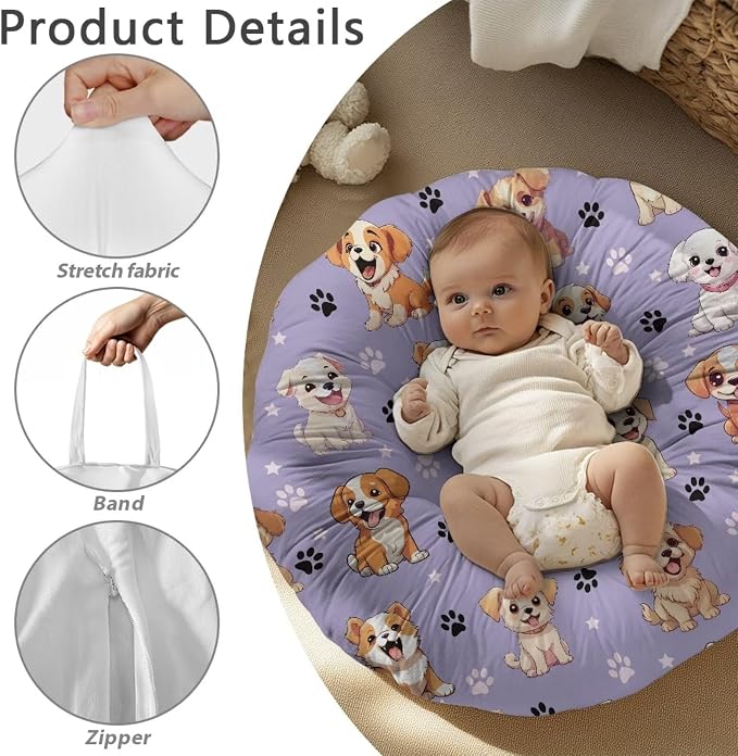 Cute Puppy Nursing Pillow Cover Floral Neutral Breastfeeding Pillow Cover Fits 26in*24in Nursing Pillow for Baby Boy Girl,Neutral Baby Nursing Pillow Cover Pillow Not Included
