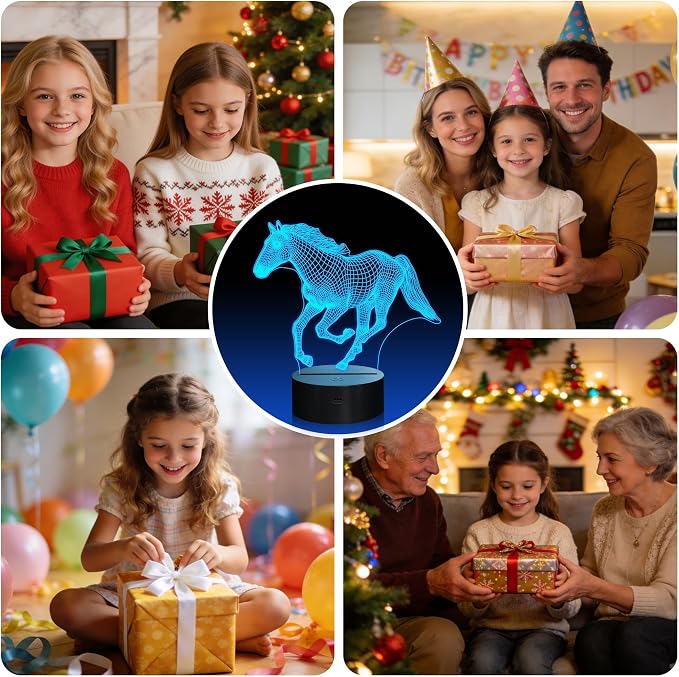 Attivolife Horse Night Light for Kids, 3D Illusion Optical LED Lamp with Remote Control +16 Color Changing, Animal Room Decor Bedside Lamp, Unique Birthday Gifts for Horse Lovers Girls Women