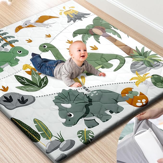 TINYHARBO Premium Foam Baby Play Mat 50x50 ??Removable & Machine Washable Cover, Extra Thick Padding Playpen Mat, Non-Slip Crawling Mat, Easy to Clean for Infants, Toddlers & Babies