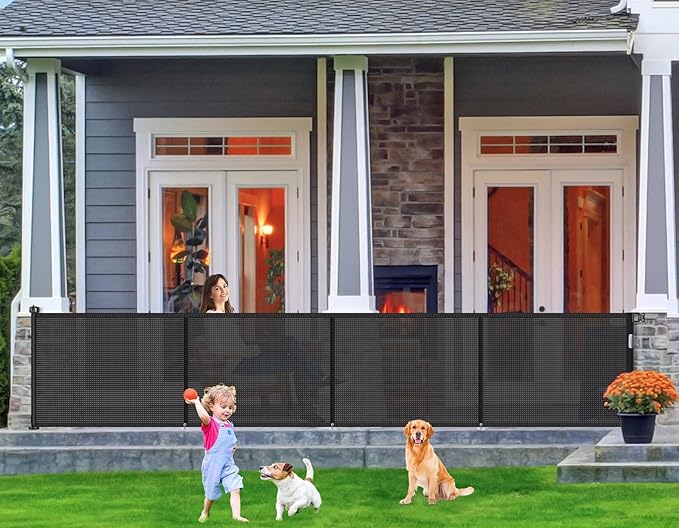 Upgrade 180 inch Retractable Baby Gates, EZIGO Extra Wide Baby Gate for Large Opening Extra Long Mesh Gate for Kids or Pet Dog Gate Child Safety Gate for Stairs Hallways Doorway Indoor Outdoor, Black