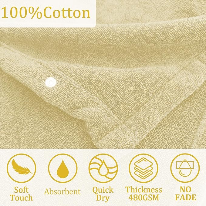 VOOVA & MOVAS Baby Hooded Towel with Bear Ear, 0-24Months | 100% Cotton, Ultra-Soft & Absorbent | Gentle for Sensitive Skin, Bath, Pool & Beach Towel | Newborn (Beige)