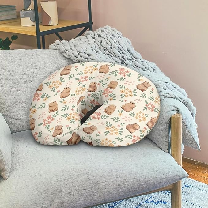 Capybara Floral Nursing Pillow Cover, Comfortable & Machine Washable Breastfeeding Pillow Covers Nursing Pillow Case for Newborn