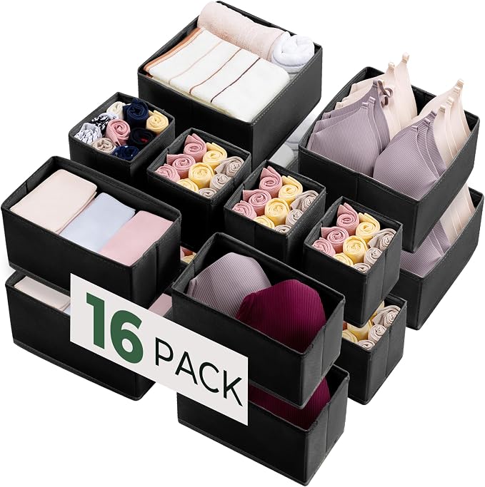 Kootek 16 Pack Drawer Organizer Clothes, Dresser Drawer Organizers for Clothing Fabric Foldable Closet Organizers and Storage Bins for Baby Clothes, Nursery, Underwear, Bras, Socks