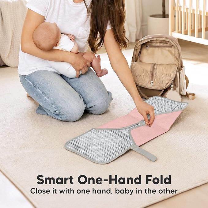 KeaBabies Portable Changing Pad for Baby, Travel ??26 x 21 Wipeable, Waterproof, Foldable Baby Diaper Changing Mat for Diaper Bag, Caddy, Car, Bed, Newborn, Compact Changer Mat Station (Sweet Pink)