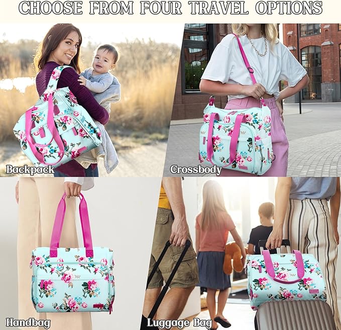 Pripher Diaper Bag Backpack Mommy Bag Large Capacity Diaper Backpack Travel Essential Baby Diaper Bag for Mom and Dad, Blue Floral