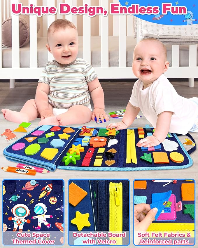 Gojmzo Busy Board Montessori Toys for Toddler Boy Birthday Gifts, Busy Book Sensory Toys for Toddlers, Learning Educational Toddler Travel Activities