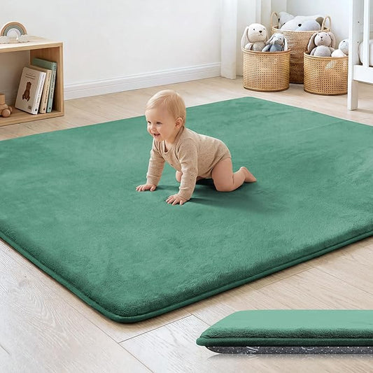 1.3" Thick Baby Floor Play Mat 50x50, Basic Padded Foam Mat for Tummy Time Crawling, Non Slip Cushioned for Babies Toddlers Infants Kids (Dark Green)