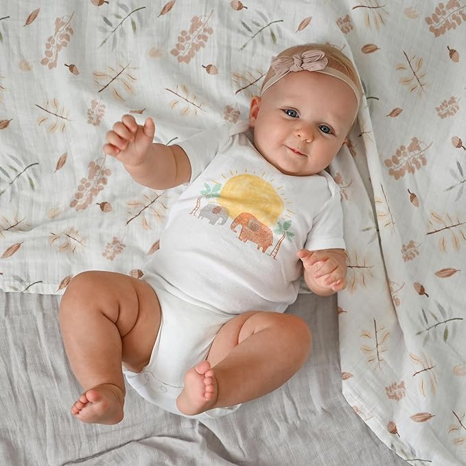 POMISO Muslin Swaddle Blankets for Boys & Girls, Newborn Receiving Blankets, 4 Pack Soft Breathable Baby Swaddles, Large 47x47 Inches, Acorn & Earthy Colors