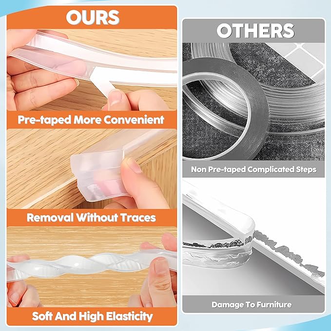 Loiion Edge Protector, 100% Silicone, Soft Corner Protectors for Kids, Pre-Tape Adhesive, Furniture-corner Safety Bumpers (3.3ft, Clear)