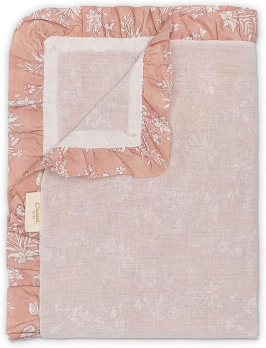 Crane Baby Violet Floral Muslin Blanket with Ruffle Trim, 100% Cotton Baby Girl Nursery Blankets, Muslin Baby Blanket, Pink Nursery Decor, Lightweight Breathable Blankets for Baby Girl, Registry Gift