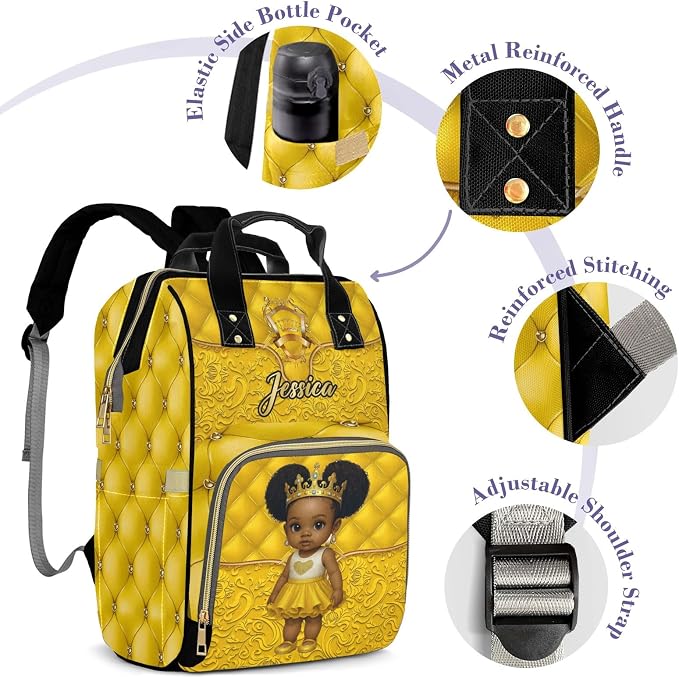 Custom Diaper Bag with Name Personalized Multifunctional Mommy Backpack for Shoulders Outdoor Backpack for Newborn Baby Crown-Thermal Pockets Nursing Bags