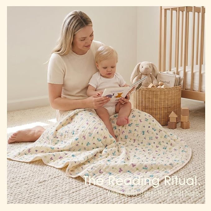 6-Layer Muslin Baby Blanket Made with Organic Cotton - Enchanting Wildflower Floral, Swaddle & Crib Quilt, 43" x 43"(Wildflower Floral)