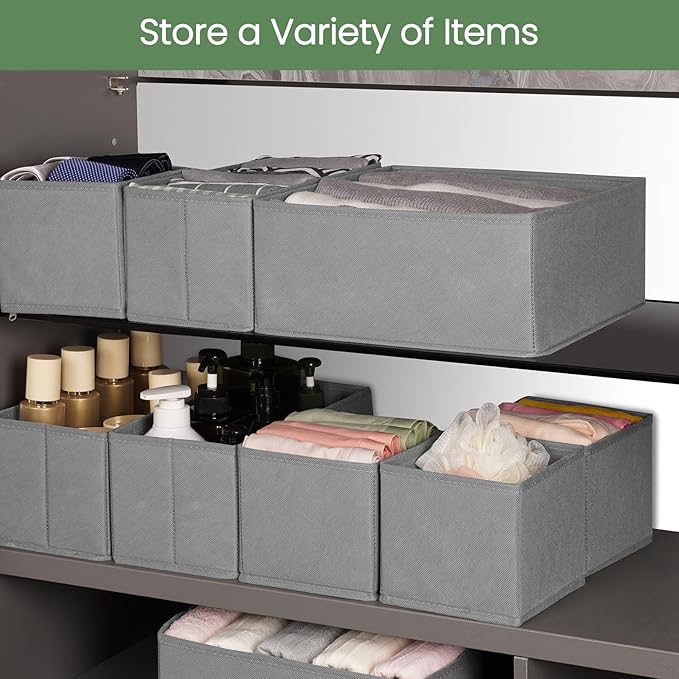 Criusia Drawer Organizer Clothes,16 Pack Underwear Drawer Organizers, Foldable Closet Organizers and Storage Dresser Drawer Dividers Clothing Organizer for Clothes, Socks, Scarves, Bra, Ties (Grey)