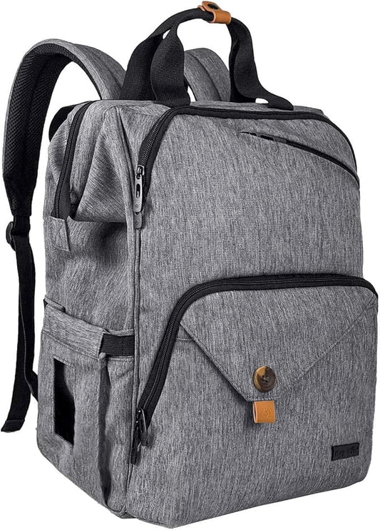 Hap Tim Diaper Bag Backpack,Large Capacity Travel Back Pack Maternity Baby Nappy Changing Bags, Double Compartments with Stroller Straps,Waterproof,Grey (US7340-G)