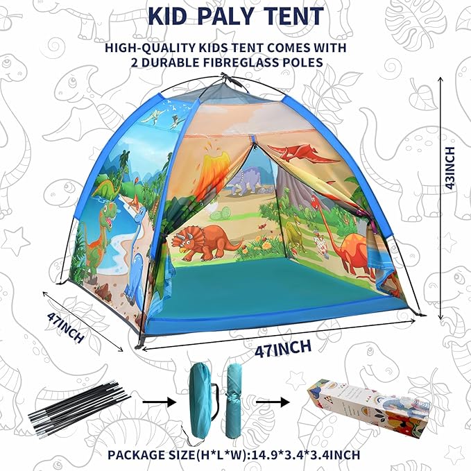 Mnagant Kids Play Tents,the World of Dinosaurs Tents for Kids Indoor/Outdoor fun, Dinosaurs Dome Playhouse for Boys & Girls,Durable and Breathable Premium Material, Perfect Kid?™s Gift- 47" x 47" x 43"