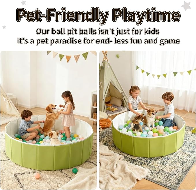 40Inch Kids Ball Pit, Foldable & Portable & Reusable Balls Pool for Toddlers,Playpen/Fence for Baby, Play Pool for Dog, Indoor & Outdoor Use, Oversized(Green Tea)