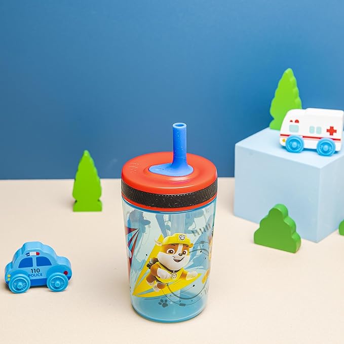 Zak Designs Kelso Tumbler 15 oz Set (Paw Patrol - Chase & Marshall 2pc Set) Toddlers Cups Leak-Proof Screw-On Lid with Straw Made of Durable Plastic and Silicone, Perfect Cup for Kids