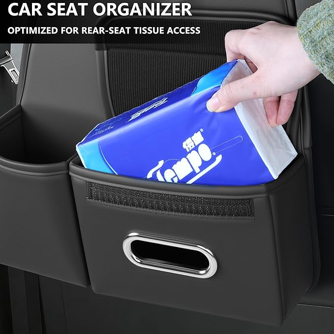 Upgrade Seat Back Organizer for Car ??PU Leather Multi-Pocket Hanging Storage Bag with Bottle Holder & Travel Tidy Pouch Pocket Kids, Tissue Holder Large-Capacity Backseat Organizer , Black 1PC