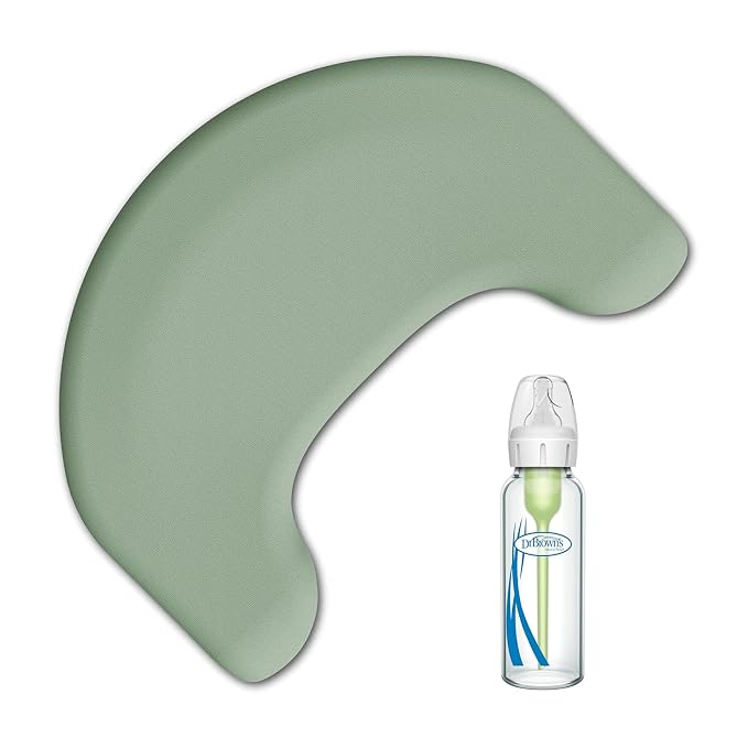 Dr. Brown's Feeding Support Pillow with Cover, Storm Green & Anti-Colic Options+ Narrow Glass Baby Bottle, 4 oz/120mL, 1-Pack