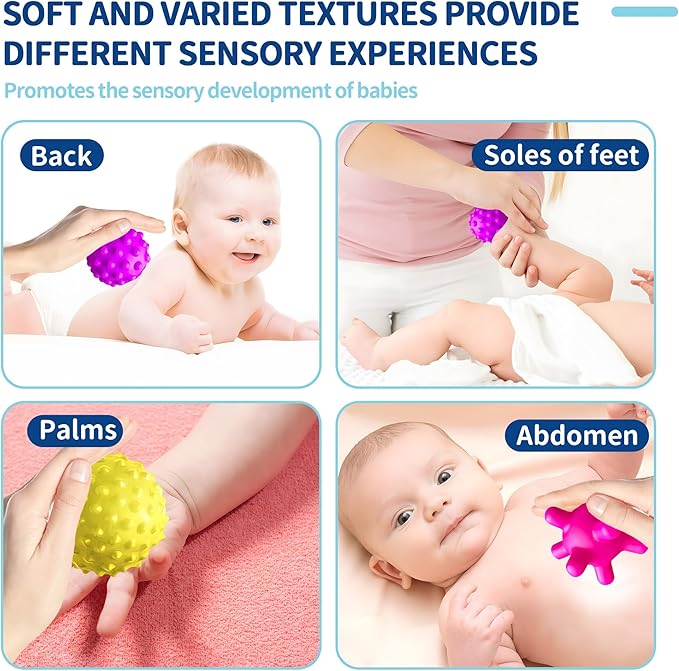 Sensory Balls for Toddlers 1-3, Sensory Baby Toys 6-12 Months, Infant Squeeze Sensory Toys,Baby Rattle Ball, Baby Teething Sensory Montessori Toys Soft Chew Toy with Rattles for Babies