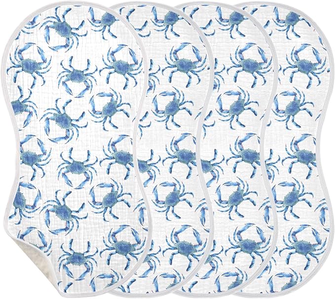 vvfelixl Baby Burp Cloths Blue Crabs Baby Newborn Cotton Burping Cloths Set Baby Washcloths 4 Pack