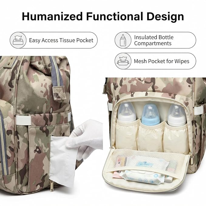 Camo Diaper Bag Backpack Multi-Function Diaper Bag for Baby Care Essentials Waterproof Travel Baby Bag for Mom Dad