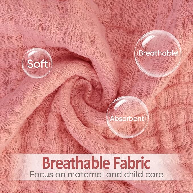 MIGIOL Muslin Burp Cloths 100% Cotton Pack of 12. Soft, Gentle & Absorbent Baby Burp Cloths for Baby Girl & Boys.(Pink & Coffee 12 Pieces)