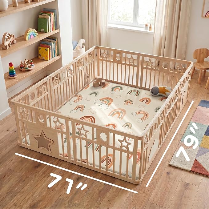 1.5" Thick Premium Baby Floor Play Mat, 71x79 Over-Sized Padded Memory Foam Mat, Tummy Time Crawling Playmat for Nursery Kids Playroom, Rainbow