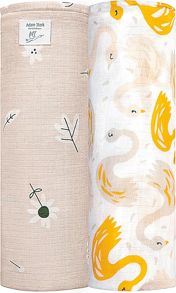 Stork Cotton Muslin Swaddle Blankets, Baby Swaddle Wrap for Baby Boys and Girls, 2-Pack Skin-Friendly Baby Receiving Blankets, Baby Essentials, Registry & Gift, 40 x 40 inches Yellow/Pink
