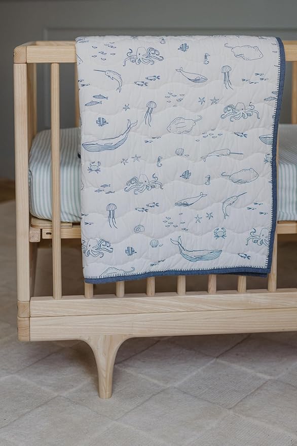 PEHR Chambray Blanket | Heirloom-Quality Reversible Baby Blanket | 100% Cotton Exterior with Soft Polyfill | Hand-Finished Details | 36" x 36" / 91.5 x 91.5 cm | Celestial