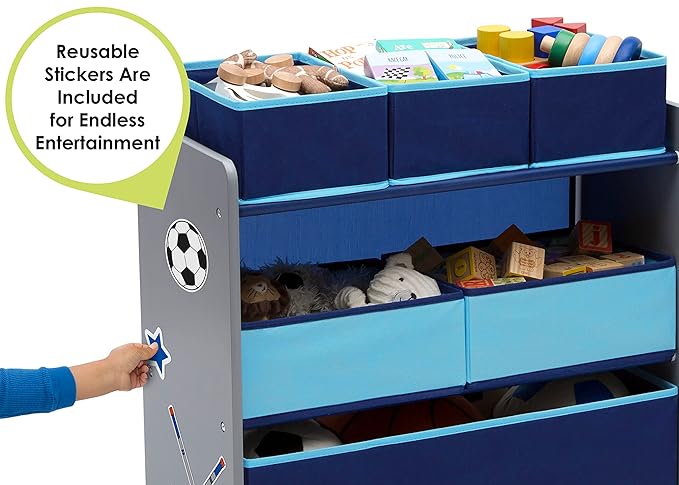Delta Children Design and Store 6 Bin Toy Organizer, Grey/Blue