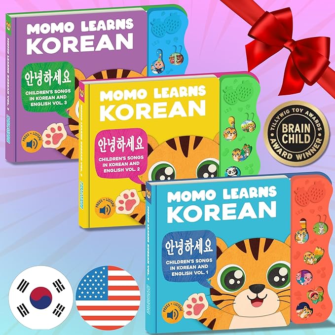 Vol. 1 ??Interactive Sound Board Book for Toddlers 1-3, Bilingual English & Hangul Songs & First Words, Talking Musical Learning Toy and Gift for Babies & Kids