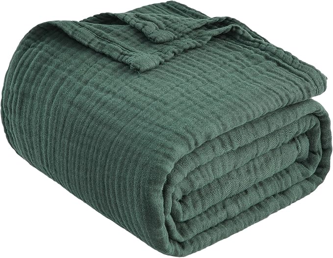 EMME Muslin Baby Blankets 100% Cotton 4-Layer Swaddle 40"x50" Lightweight Soft Breathable for Toddler, Infant, Newborn All Season Gauze Blanket, Forest Green
