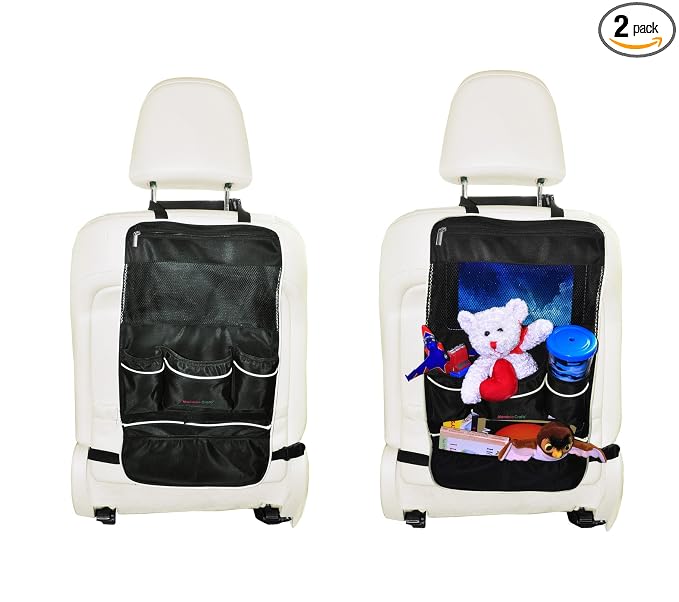 Mandala Crafts Car Backseat Organizer Kick Mat Back Seat Protector for Kids, Black, Pack of 2