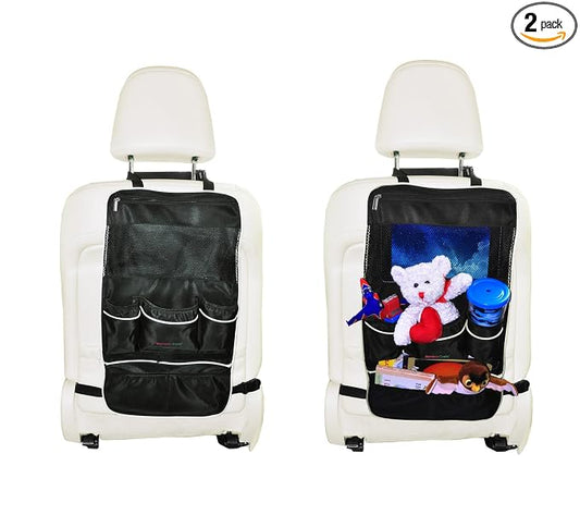 Mandala Crafts Car Backseat Organizer Kick Mat Back Seat Protector for Kids, Black, Pack of 2